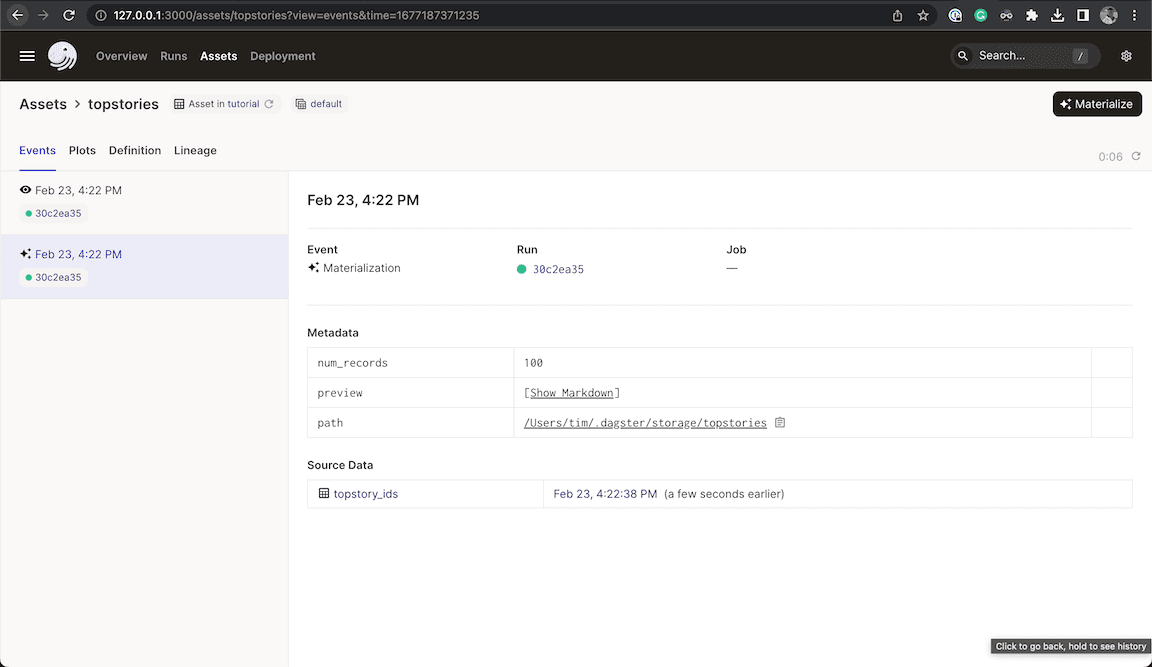 Tutorial, part four: Building an asset graph | Dagster Docs